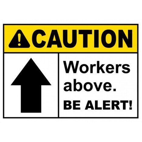 Caution Workers Above Be Alert Sign