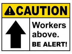 Caution Workers Above Be Alert Sign